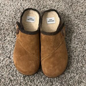 059 Earth Origins Womens Faux Fur Lined Slipper Brown Shoes Size 7.5